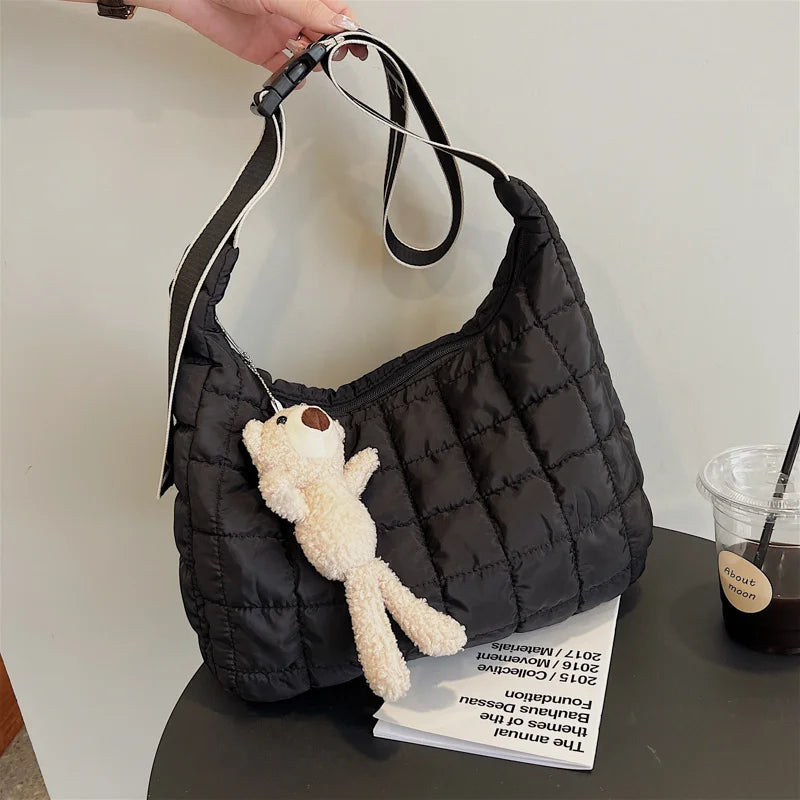Plaid Shoulder Bag Women Winter Style Space Cotton Hobo Messenger Bag