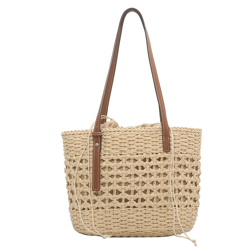 Straw Bucket Bag Women Weave Beach Basket Shoulder Bags