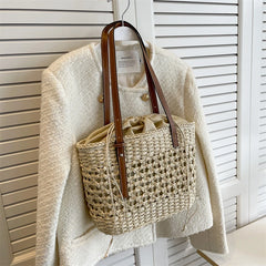 Straw Bucket Bag Women Weave Beach Basket Shoulder Bags