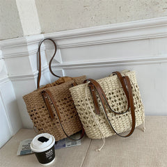 Straw Bucket Bag Women Weave Beach Basket Shoulder Bags