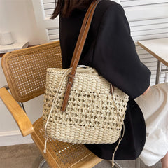 Straw Bucket Bag Women Weave Beach Basket Shoulder Bags