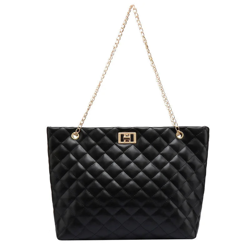 Women's Chain Crossbody Bag Large Leather Plaid Shopper Handbag