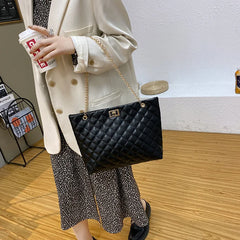 Women's Chain Crossbody Bag Large Leather Plaid Shopper Handbag