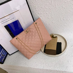 Women's Chain Crossbody Bag Large Leather Plaid Shopper Handbag