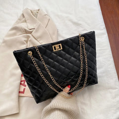 Women's Chain Crossbody Bag Large Leather Plaid Shopper Handbag