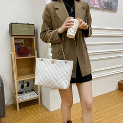 Women's Chain Crossbody Bag Large Leather Plaid Shopper Handbag