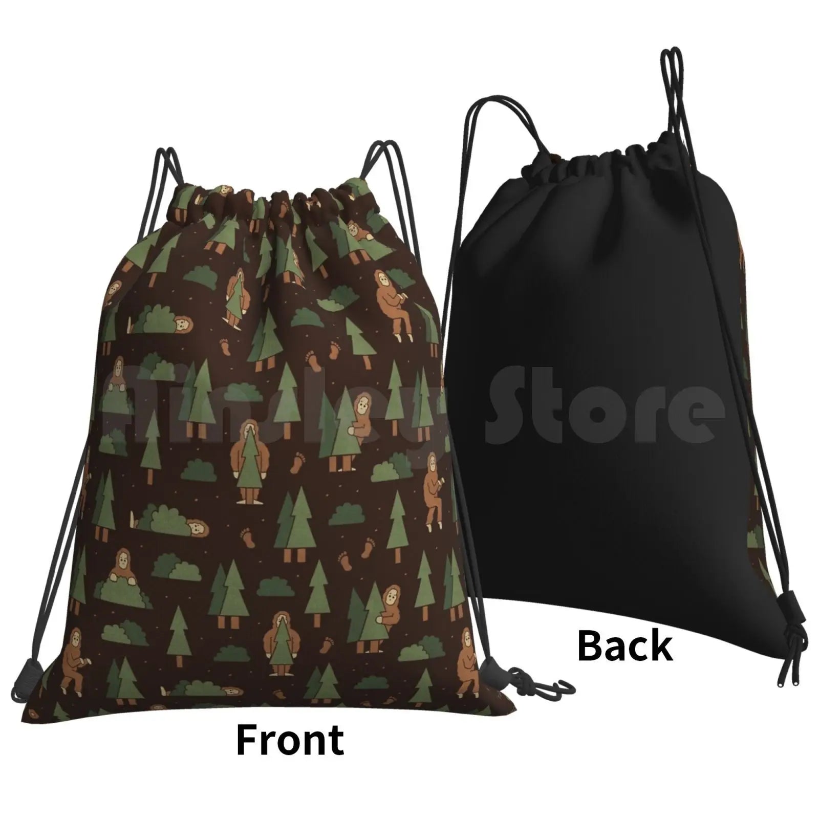 Bigfoot Forest Backpack Drawstring Bag Riding Climbing Gym Bag Sasquatch Pattern