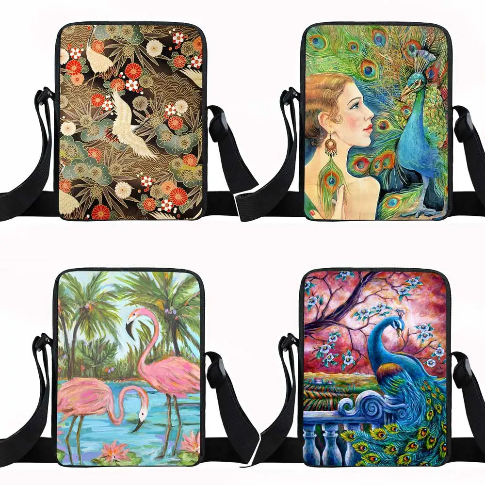 Bird Crane Peacock Messenger Bag Women Crossbody Handbag