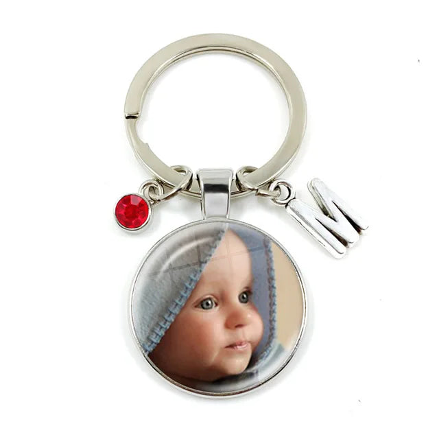 Personalized Birthstone 26 Letters Keychain Photo Mum Dad Baby Grandpa Gift