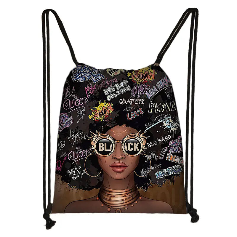 African Woman Drawstring Bags Women Casual Backpack Girl Shoulder Bags