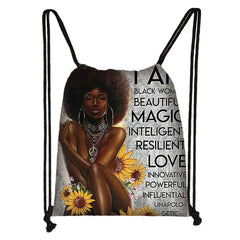 African Woman Drawstring Bags Women Casual Backpack Girl Shoulder Bags