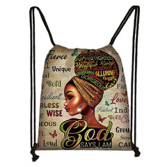 African Woman Drawstring Bags Women Casual Backpack Girl Shoulder Bags
