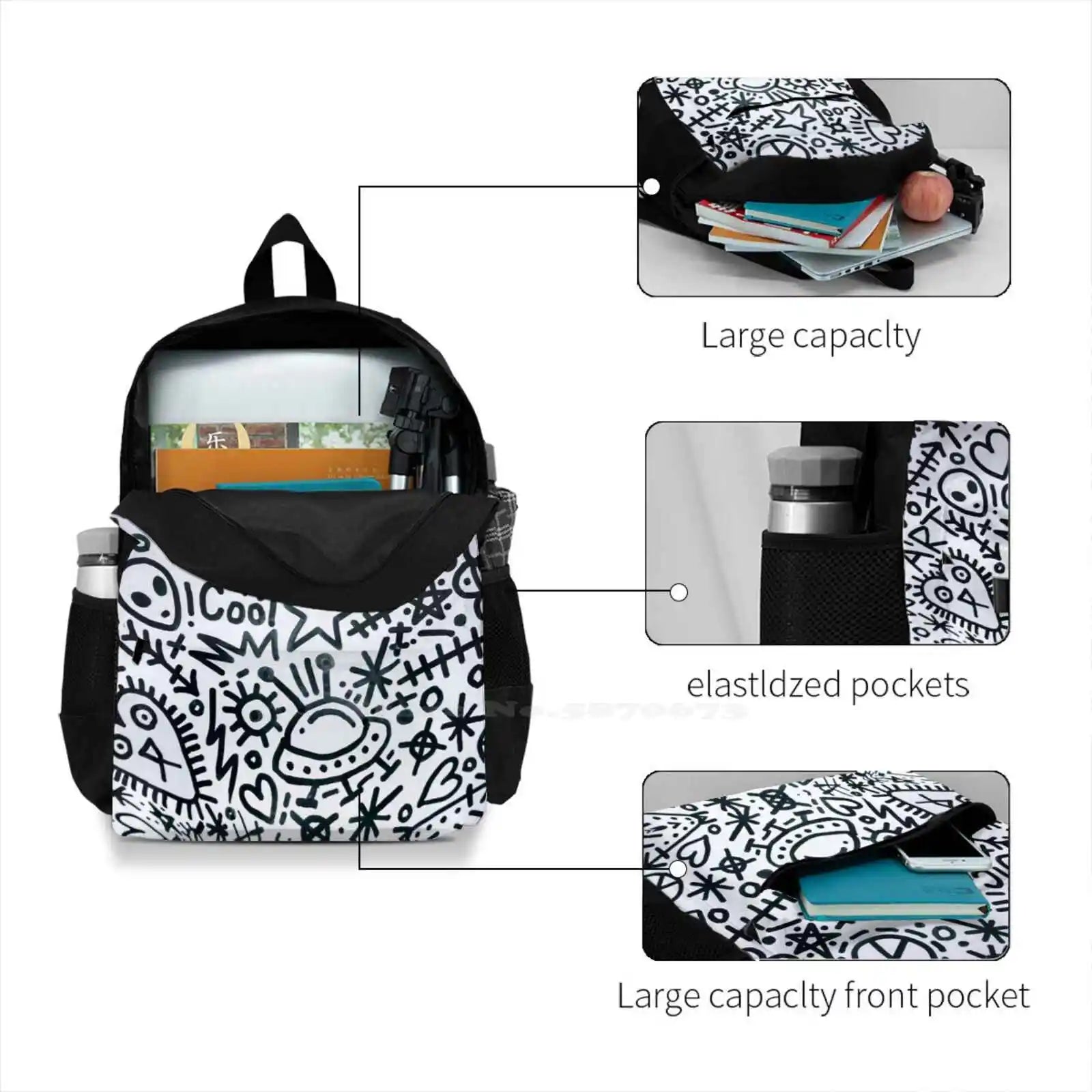 Doodles Die Antwoord Monochrome Laptop School Travel Bag