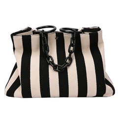 Stripes Canvas Shoulder Bag Women Tote Female Handbags