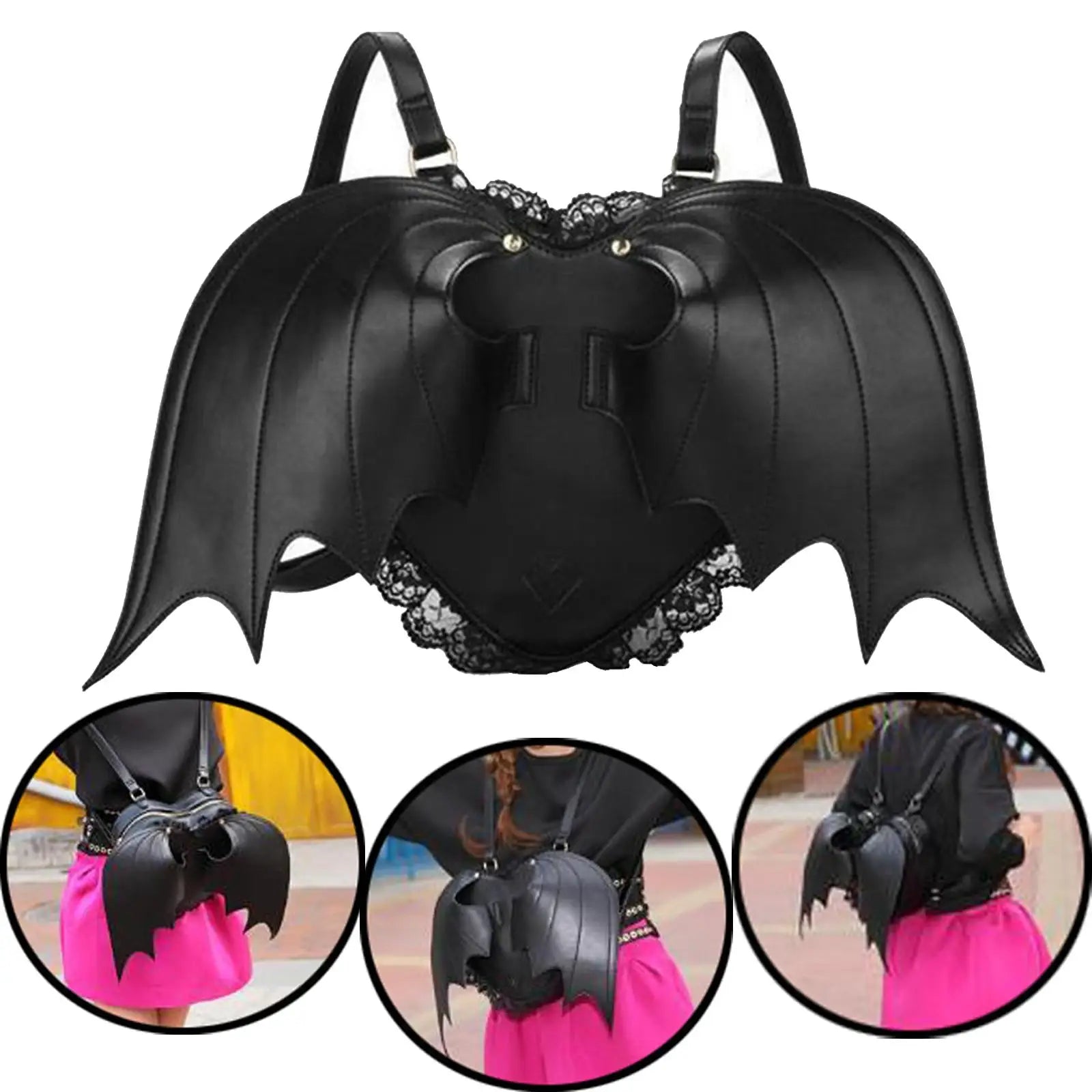 Bat Wings Backpack Stylish Girls Rucksack Leather Bag