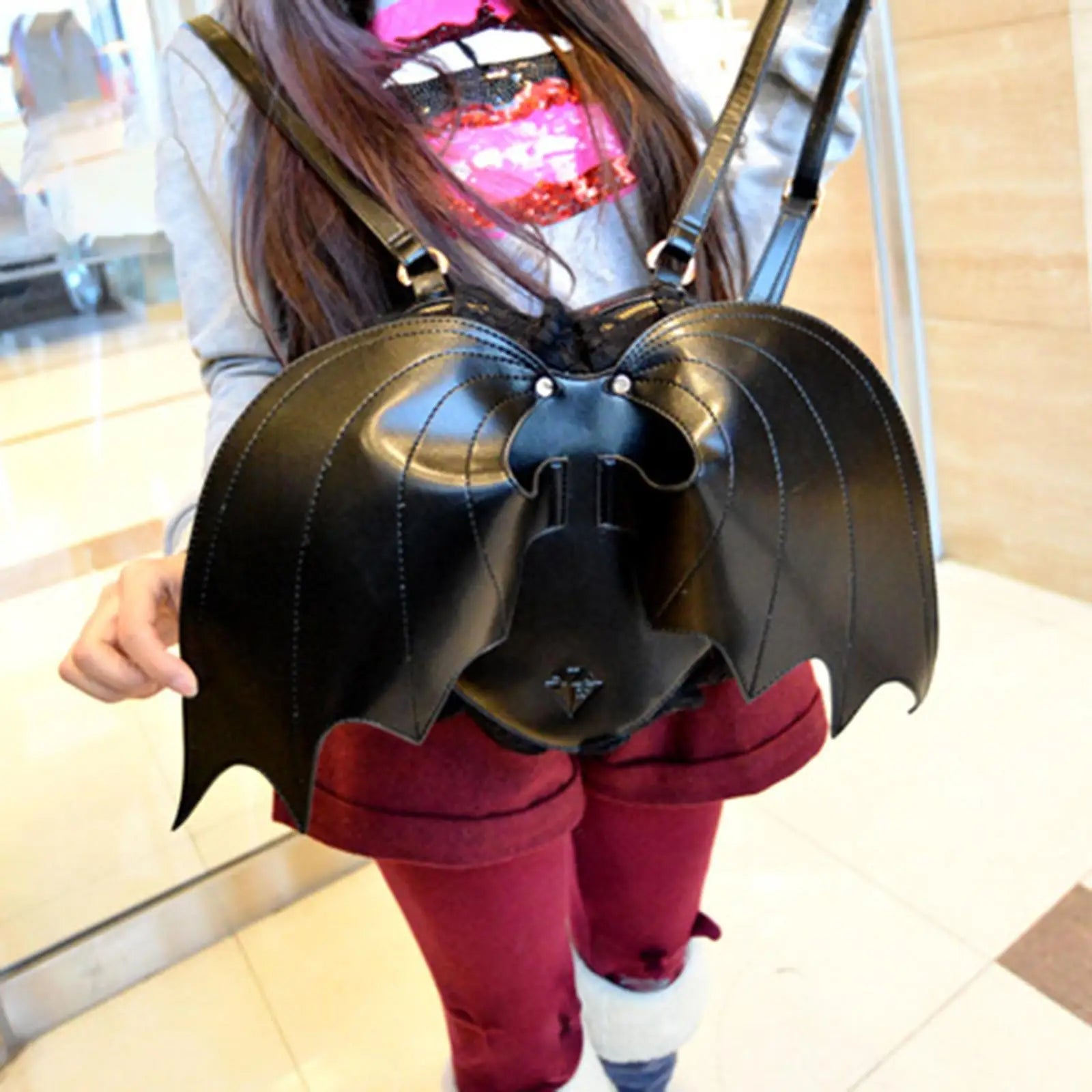 Bat Wings Backpack Stylish Girls Rucksack Leather Bag