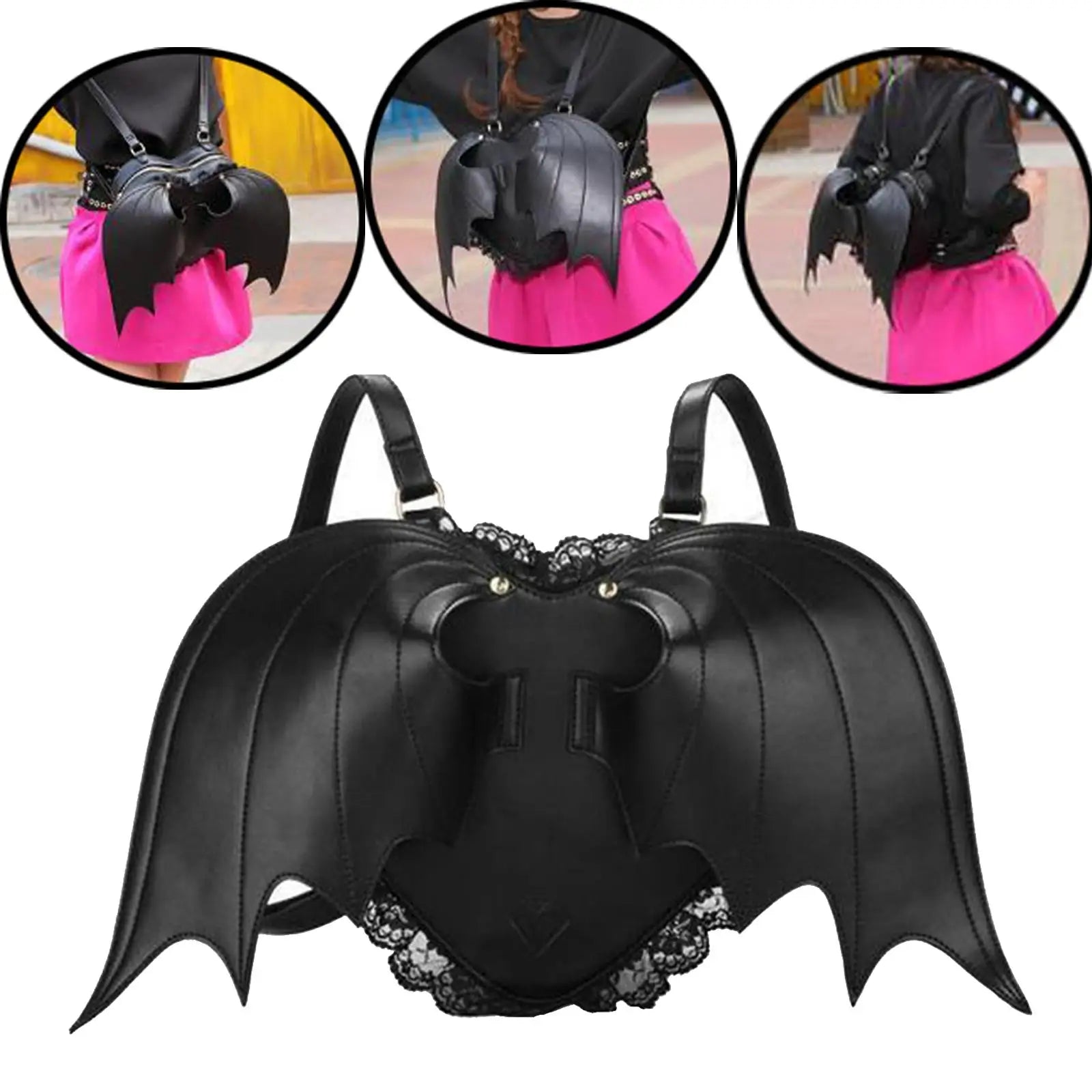 Bat Wings Backpack Stylish Girls Rucksack Leather Bag