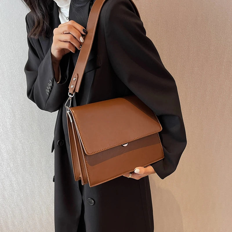 Brown Coffee Crossbody Bag Retro PU Leather Shoulder Bag Women Handbag
