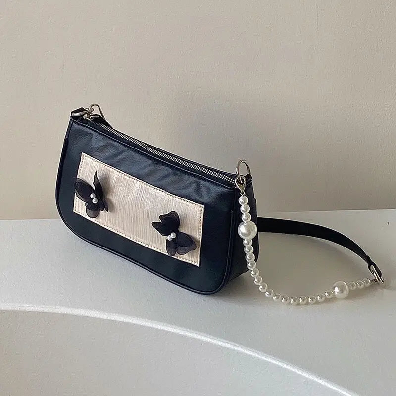Butter-fly Underarm Shoulder Bags French Retro Pearls Party Sweet Girls