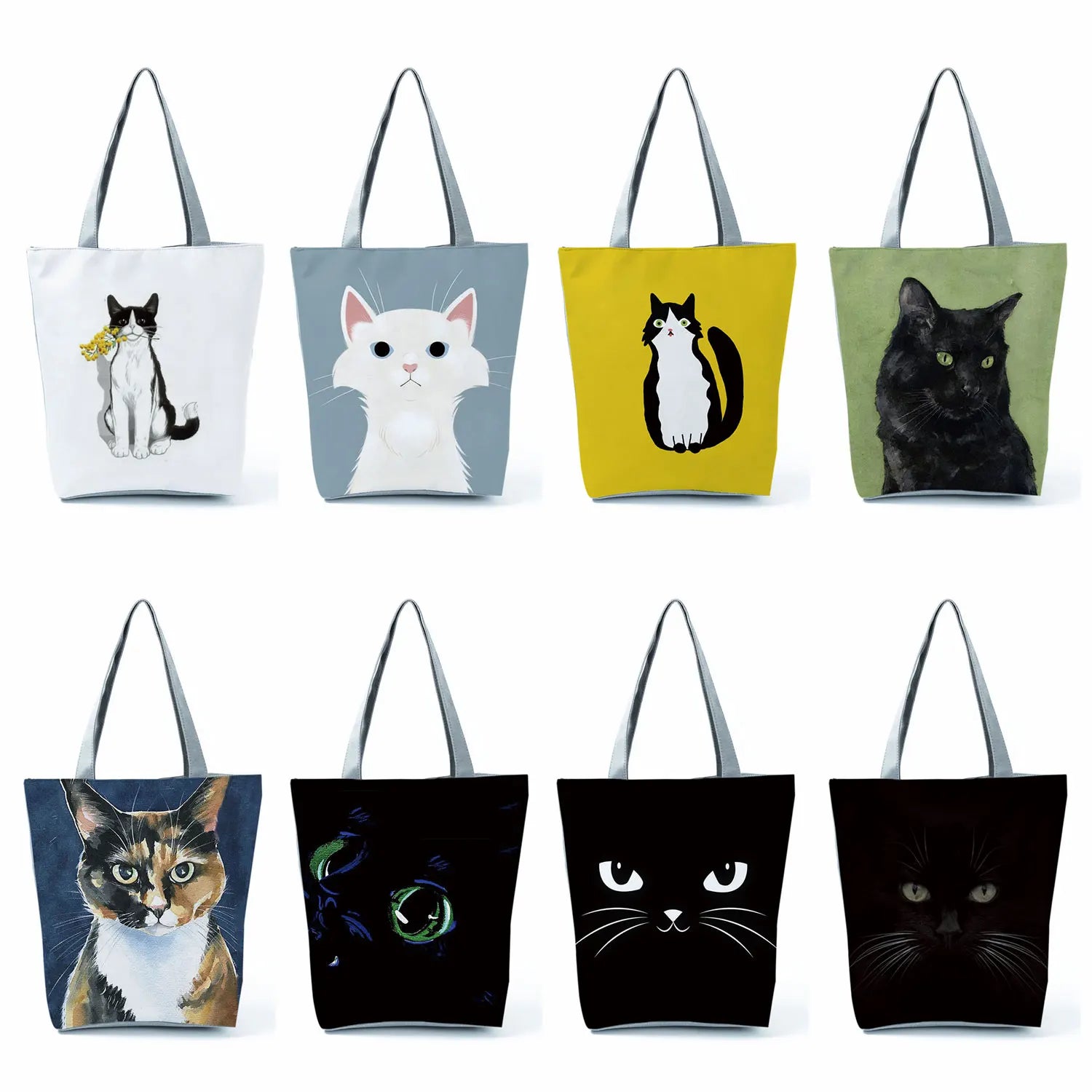 Cat Print Animal Art Painting Shopping Handbag Women Shoulder Bag