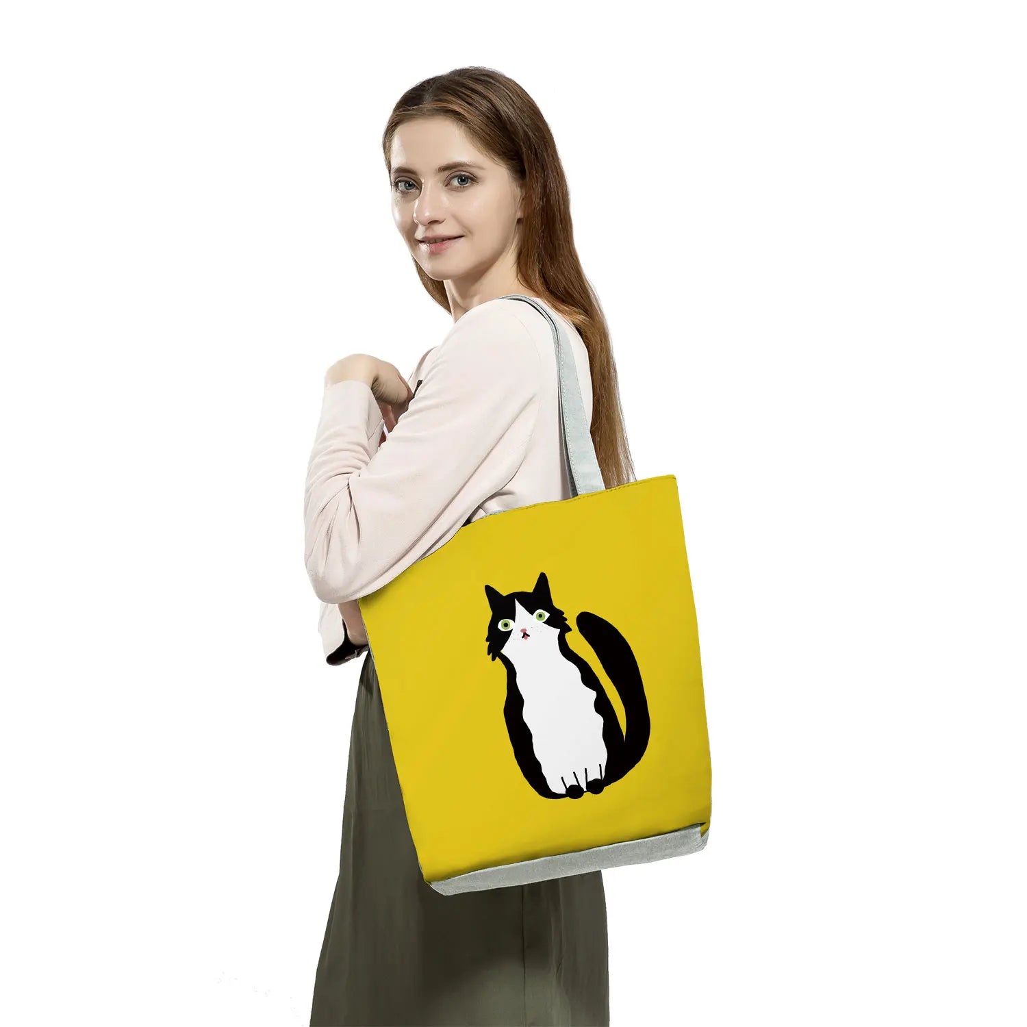 Cat Print Animal Shoulder Bag Eco Tote Shopper Boutique Reusable Pattern