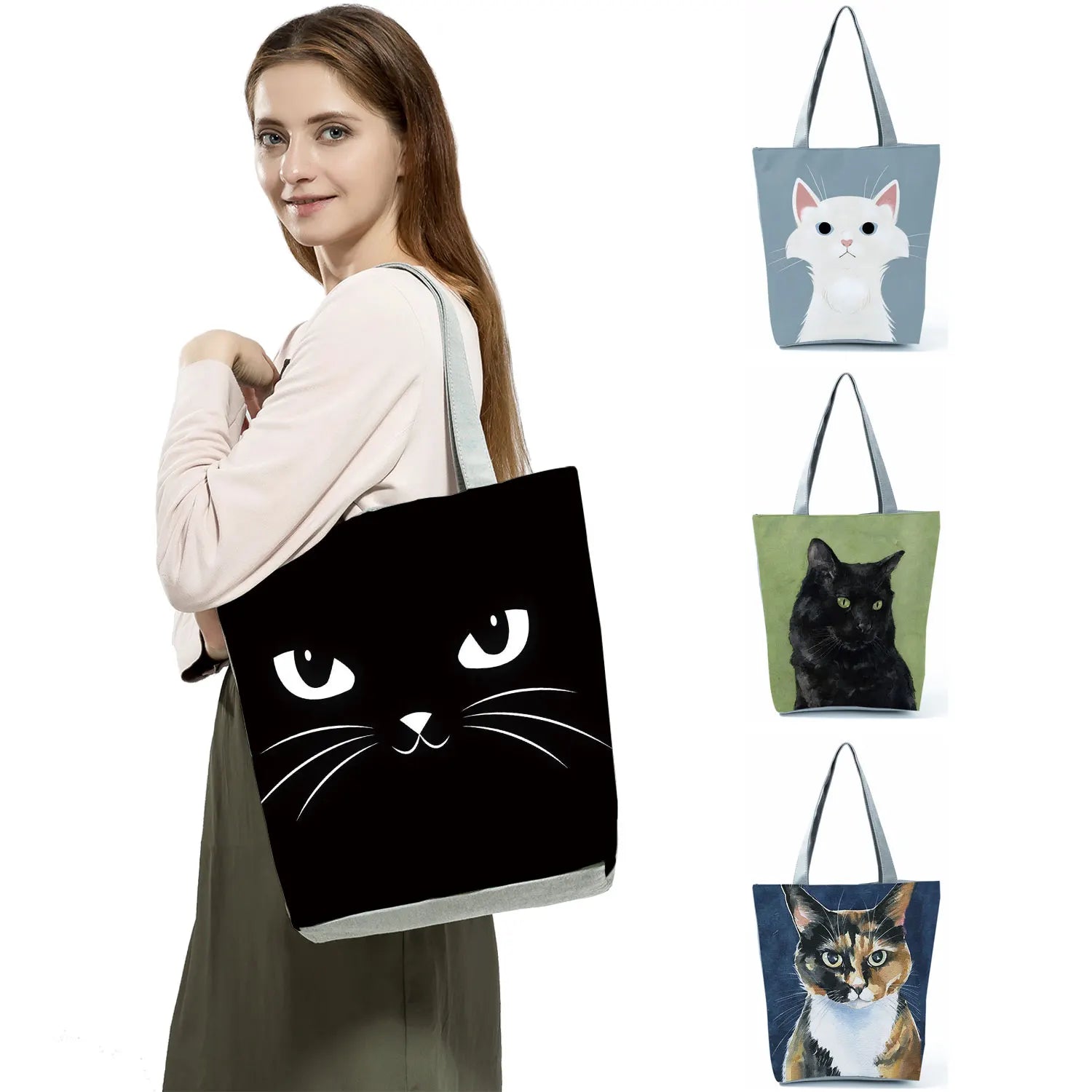 Cat Print Animal Shoulder Bag Eco Tote Shopper Boutique Reusable Pattern