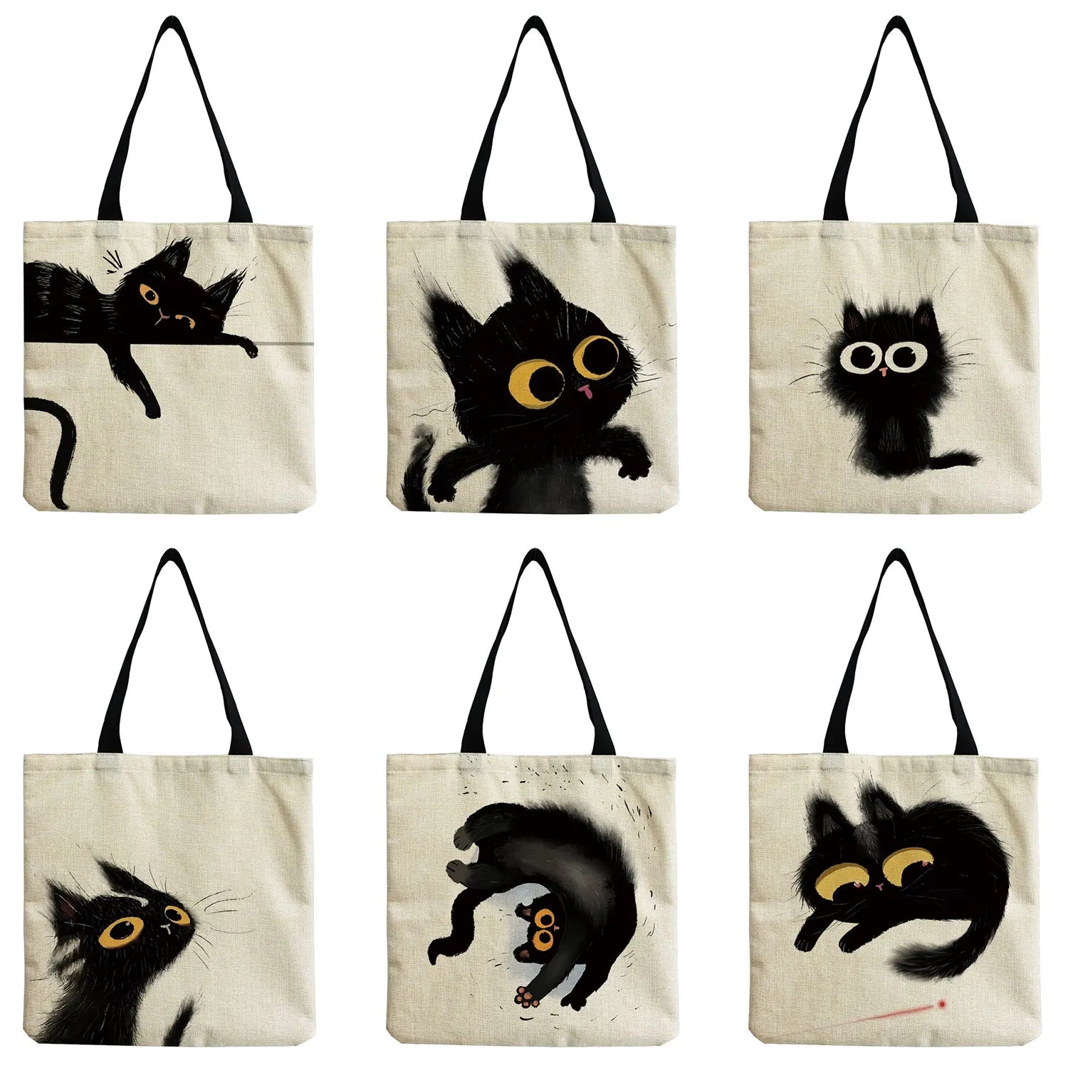 Cat Printed Women Shoulder Bag Animal Eco Friendly Shopping Handbags