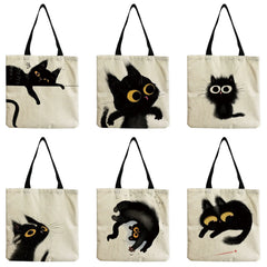 Cat Printed Women Shoulder Bag Animal Eco Friendly Shopping Handbags