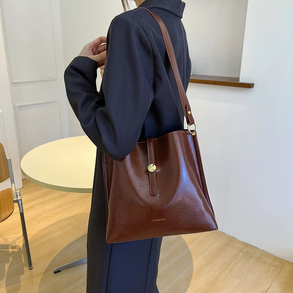 Coffee Vintage Women Bags Purses Casual Totes PU Leather Shoulder Handbags