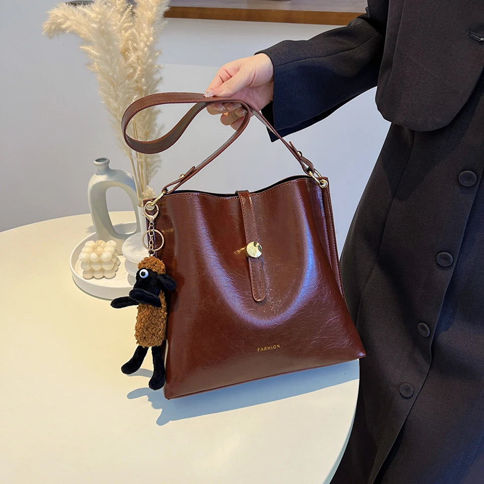 Coffee Vintage Women Bags Purses Casual Totes PU Leather Shoulder Handbags