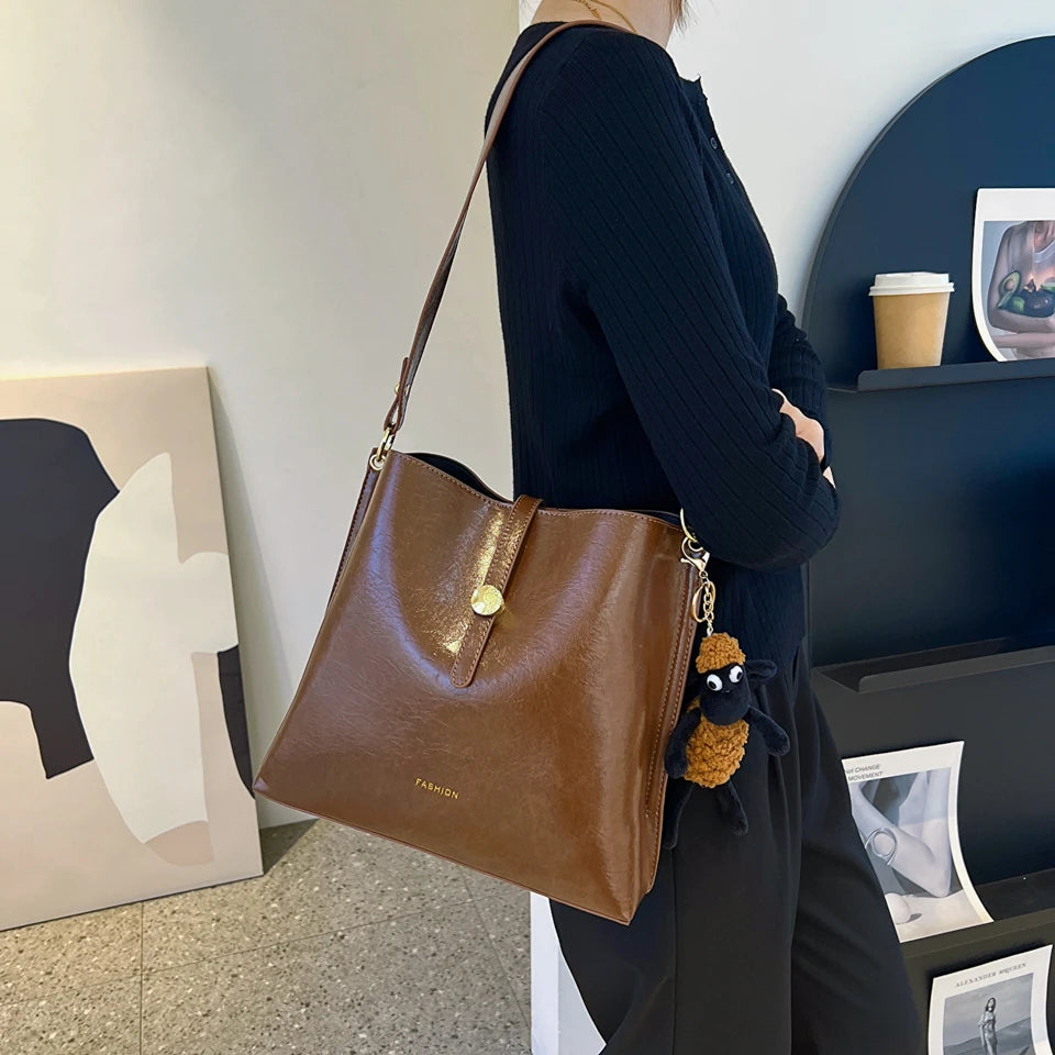 Coffee Vintage Women Bags Purses Casual Totes PU Leather Shoulder Handbags