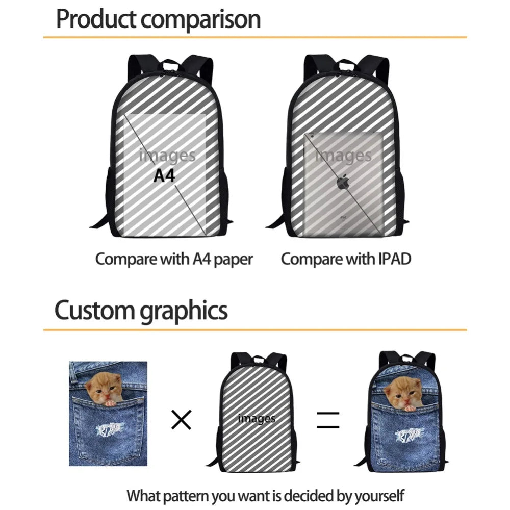 Crazy Horse School Bag for Teenager Boys Girls 3D Print Animal Schoolbags