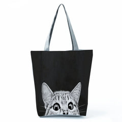 Cat Printed Shoulder Bag Handbag Eco-Friendly Beach Tote High Capacity