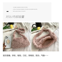 Heart Lady Faux Fur Shoulder Bag Winter Warm Furry Plush Street Crossbody Soft P