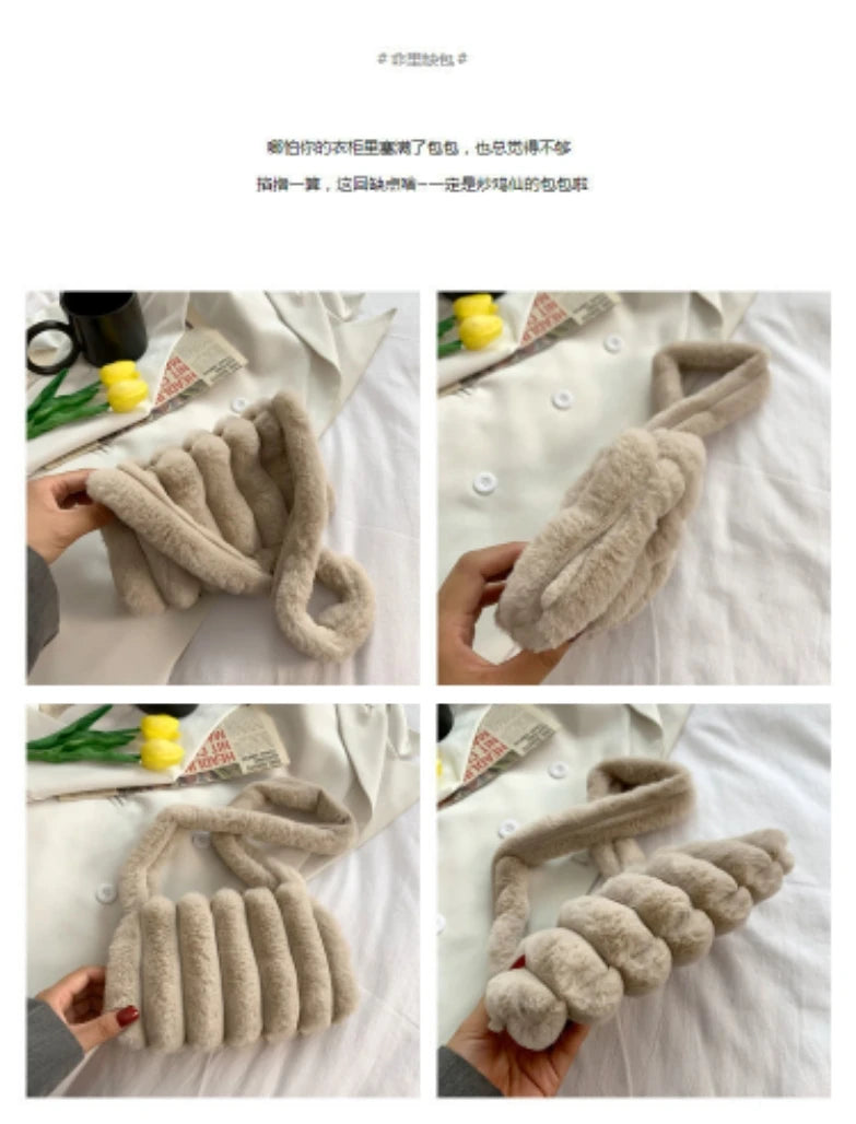 Japan Lady Faux Fur Shoulder Bag Winter Warm Furry Plush Crossbody Handbag