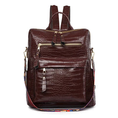 Khaki Women Zipper Ladies Backpack PU Leather School Bags Crossbody Shoulder