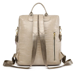 Khaki Women Zipper Ladies Backpack PU Leather School Bags Crossbody Shoulder
