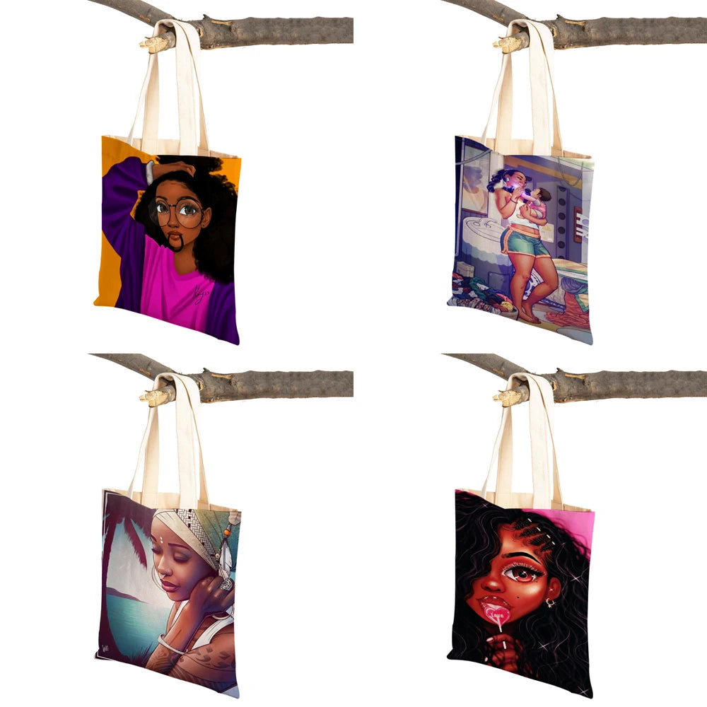 African Girl Cartoon Tote Bag for Women