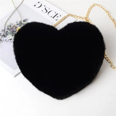 Faux Fur Chain Crossbody Bag Heart Shaped Girls Princess Winter Plush Women