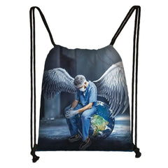 Heartbeat Pattern Drawstring Bag for Kids - Soft Back Bag