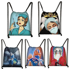 Heartbeat Pattern Drawstring Bag for Kids - Soft Back Bag