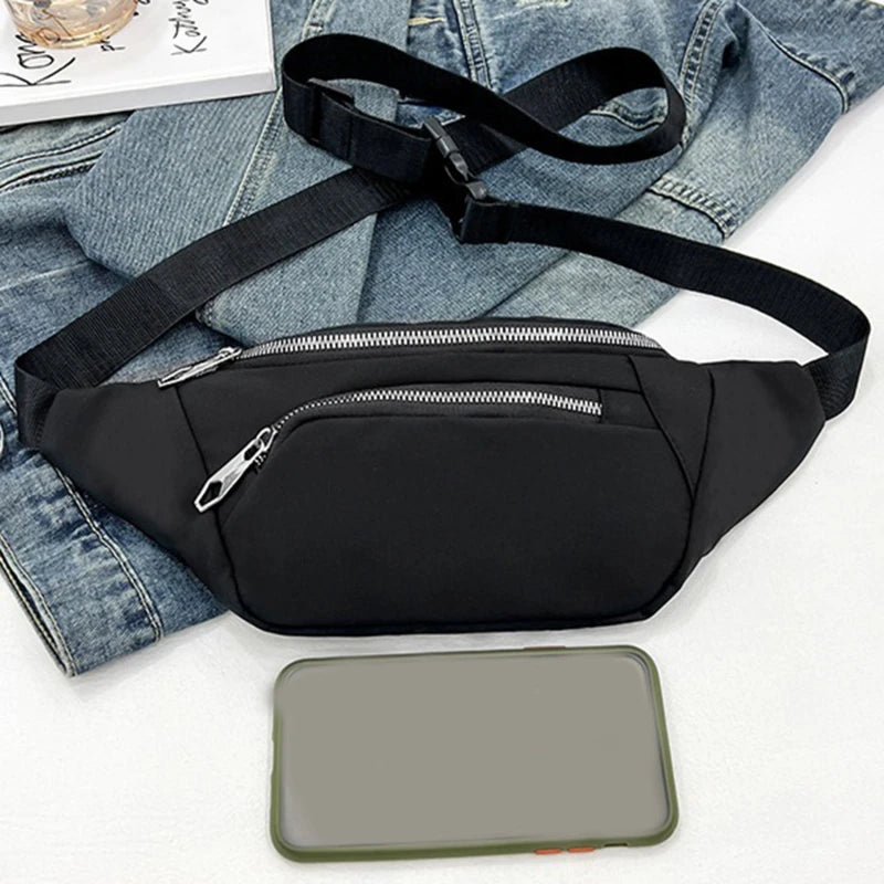 Nylon Waist Bag Zipper Chest Bag Unisex Waist Belt Bag