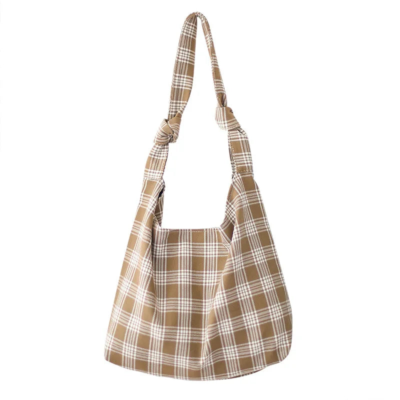 Plaid Women Shoulder Bag Soft Cloth Handbag Large Capacity Tote BG1438