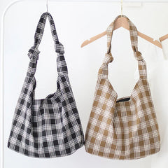 Plaid Women Shoulder Bag Soft Cloth Handbag Large Capacity Tote BG1438