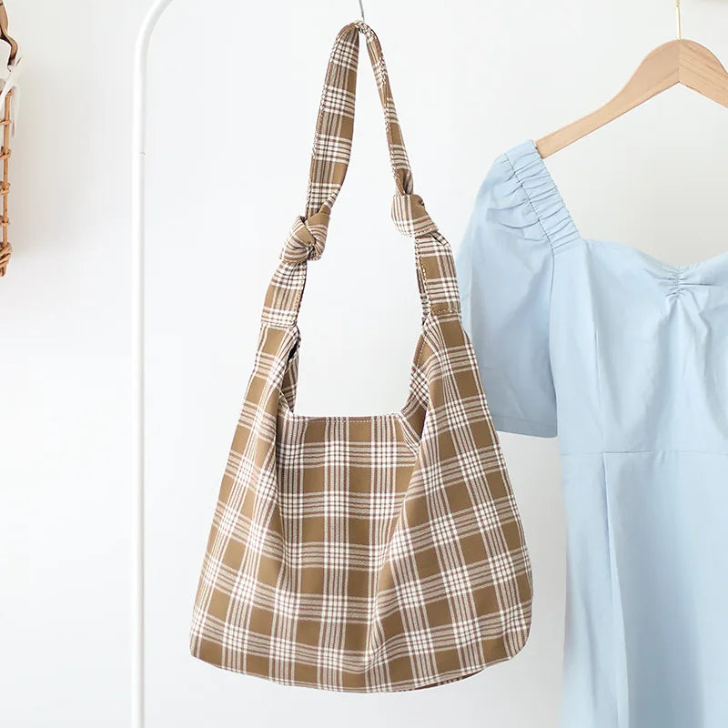 Plaid Women Shoulder Bag Soft Cloth Handbag Large Capacity Tote BG1438