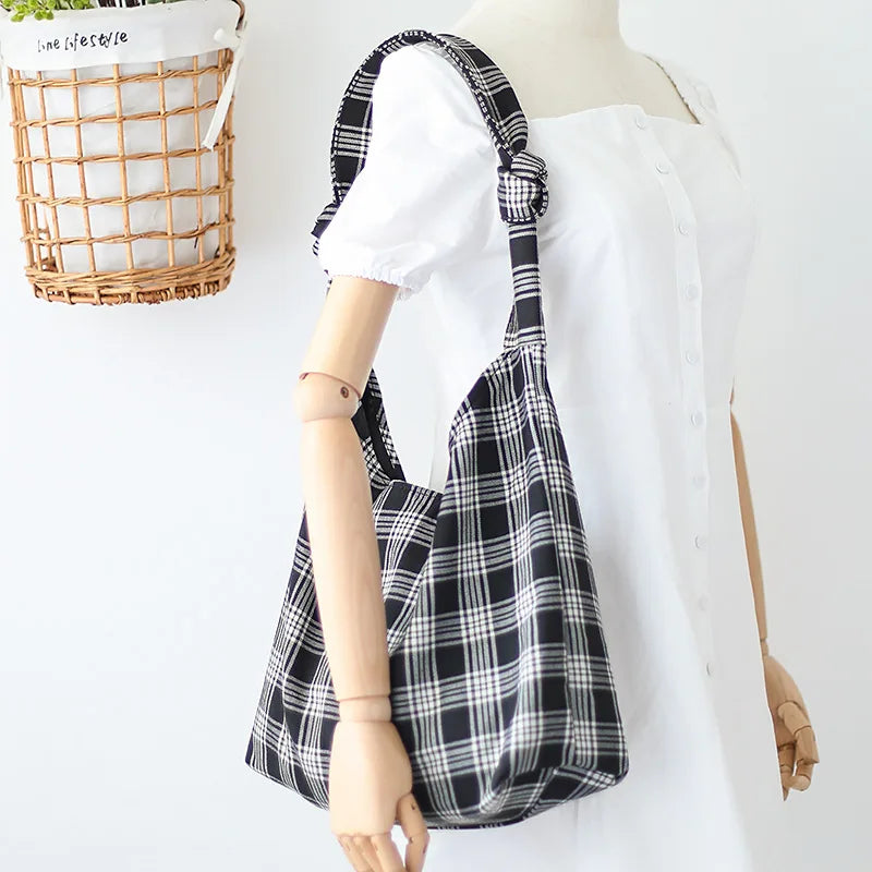 Plaid Women Shoulder Bag Soft Cloth Handbag Large Capacity Tote BG1438