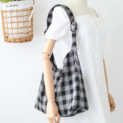 Plaid Women Shoulder Bag Soft Cloth Handbag Large Capacity Tote BG1438