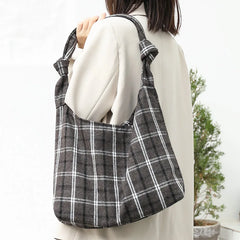 Plaid Women Shoulder Bag Soft Cloth Handbag Large Capacity Tote BG1438