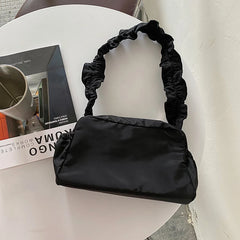 Y2k Pleated Shoulder Bag Women Zipper Underarm Handbag Solid Nylon
