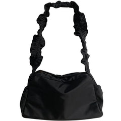 Y2k Pleated Shoulder Bag Women Zipper Underarm Handbag Solid Nylon